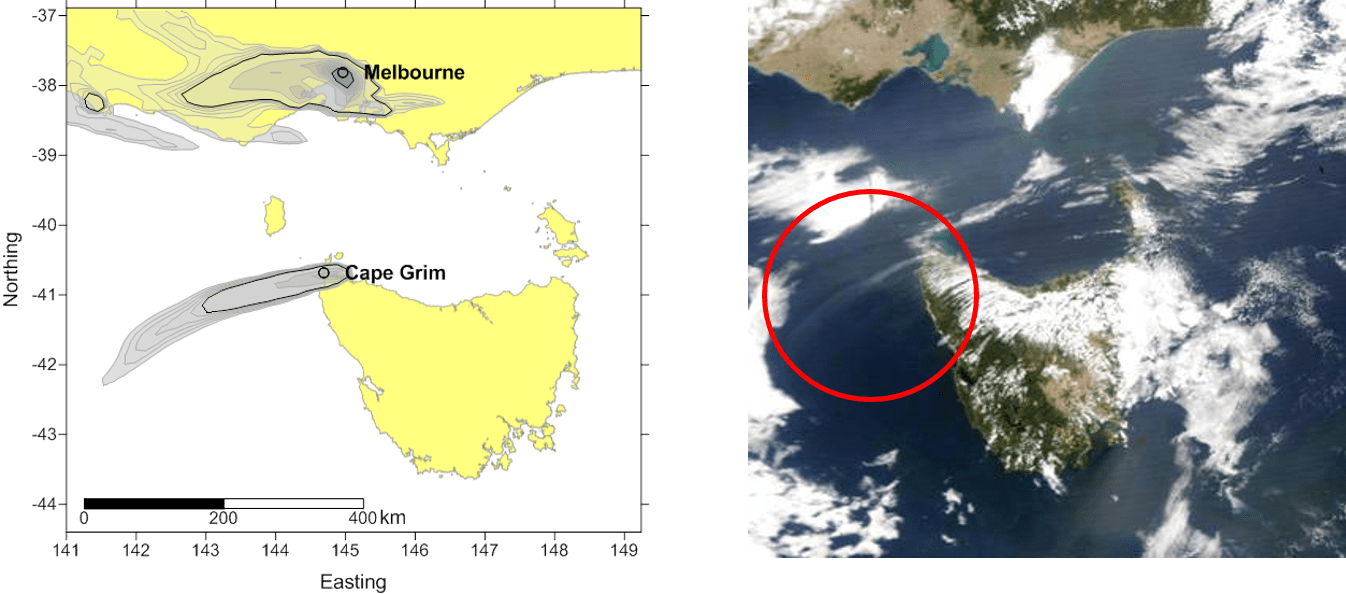 Map Compared With Satellite Image Of Smoke Plumes Over - Smoke (1346x594), Png Download