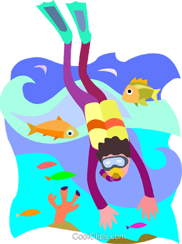 Scuba Diver With Fish Royalty Free Vector Clip Art - Coral Reef (358x480), Png Download