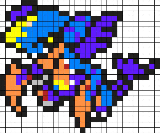 445 Mega Garchomp Perler Bead Pattern / Bead Sprite - Mega Garchomp Pixel Art (631x526), Png Download