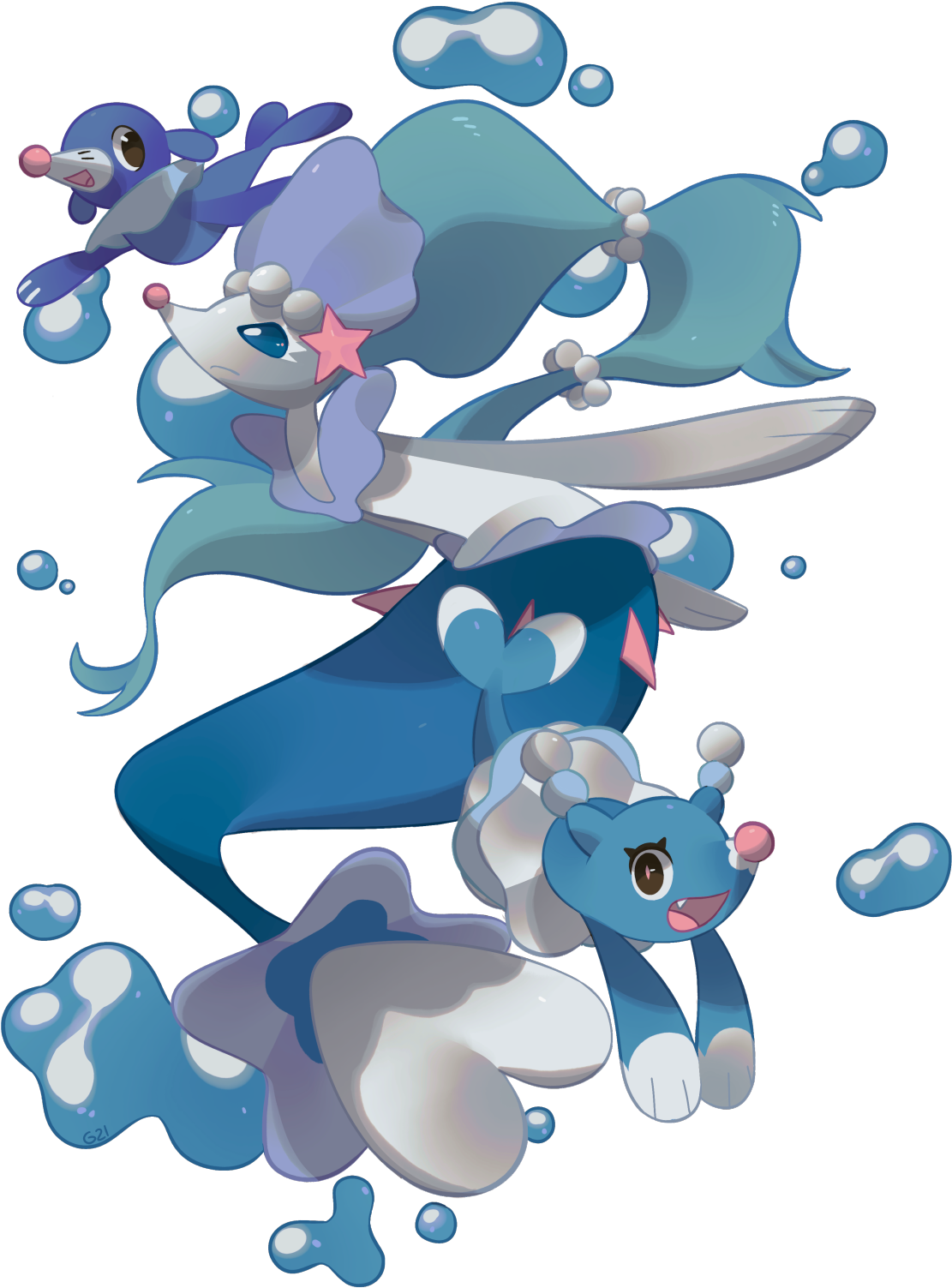 Popplio, Brionne, And Primarina Pokemon Primarina, - Pokémon (1280x1532), Png Download