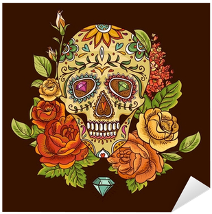 Day Of The Dead Skull And Rose (400x400), Png Download