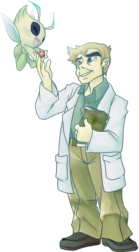 Professor Oak And Celebi - Cartoon (537x958), Png Download