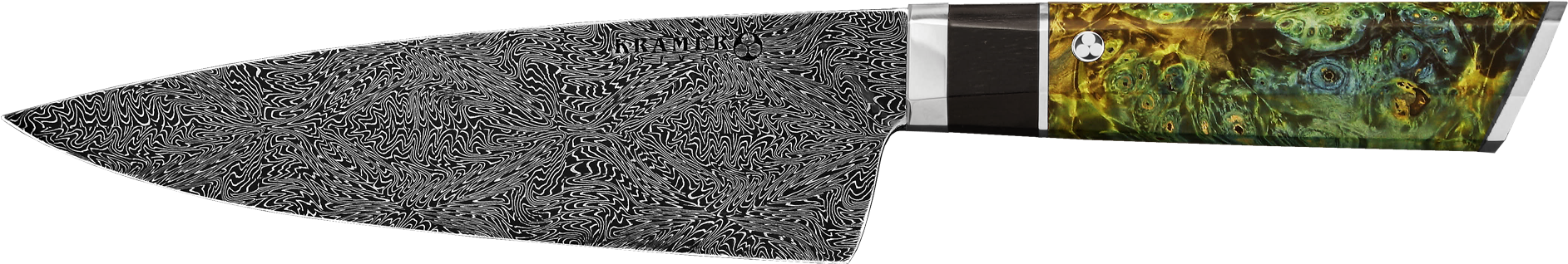 Kramer 8" Mosaic Damascus Chef Knife - Bob Kramer Meteorite Knife (2000x401), Png Download