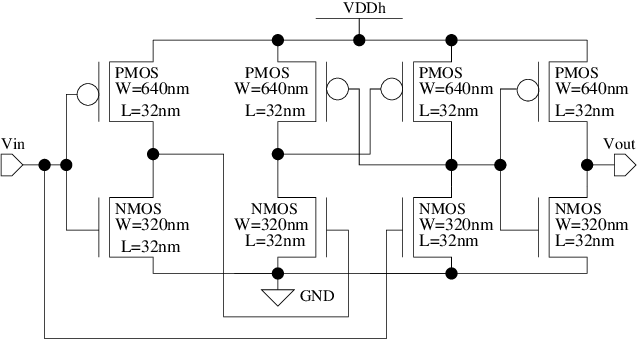 Level Up Shifting Sub Circuit Showing Baseline Sizes - Diagram (638x339), Png Download