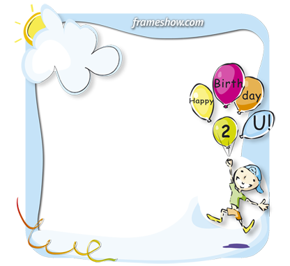 Kid With Floating Balloons Happy Birthday Photo Frame - Picture Frame (416x382), Png Download