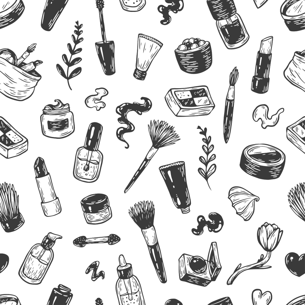 Hand Drawn Cartoon Cosmetics Background Vector - Makeup Illustrations (1024x1024), Png Download