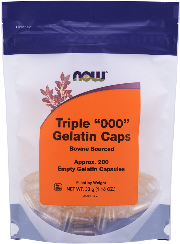 Empty Capsules, Gelatin, Triple - Now Foods Triple '000' Gelatin Caps - 200 Caps (620x843), Png Download
