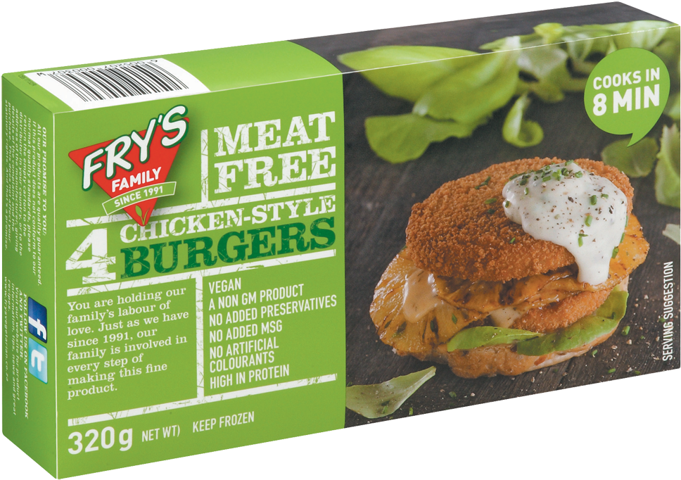 Fry's Vegetarian Chicken Style Burgers (1000x714), Png Download