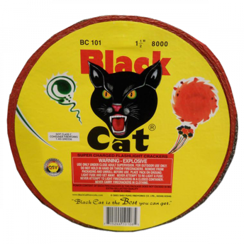 Firecracker Roll Of 8000 Black Cat - Black Cat Fireworks T Shirt (500x500), Png Download