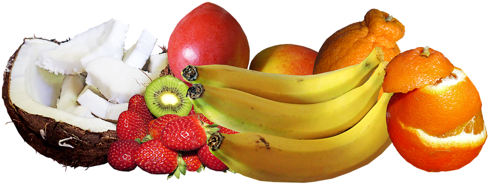 Coconut, Fruit, Bananas, Citrus, Berries, Mango, Health - Fruit (960x375), Png Download