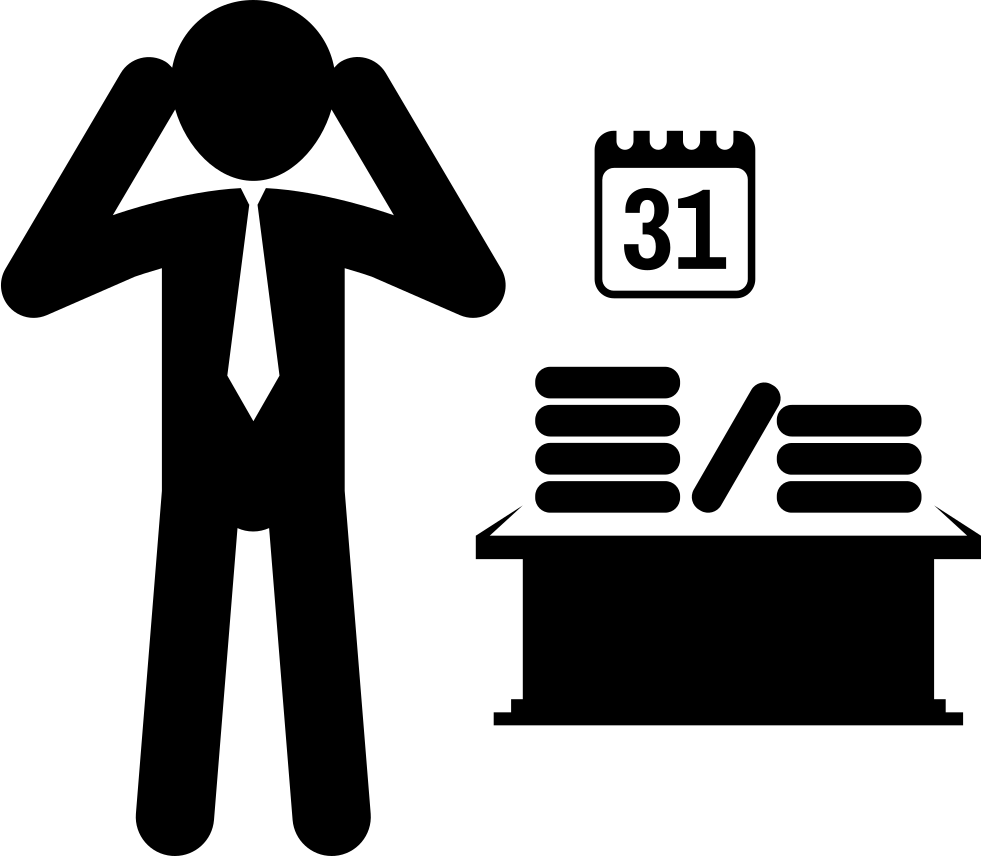 Employee Near Office Table With Calendar And Piles - Office Work Icon Png (981x856), Png Download