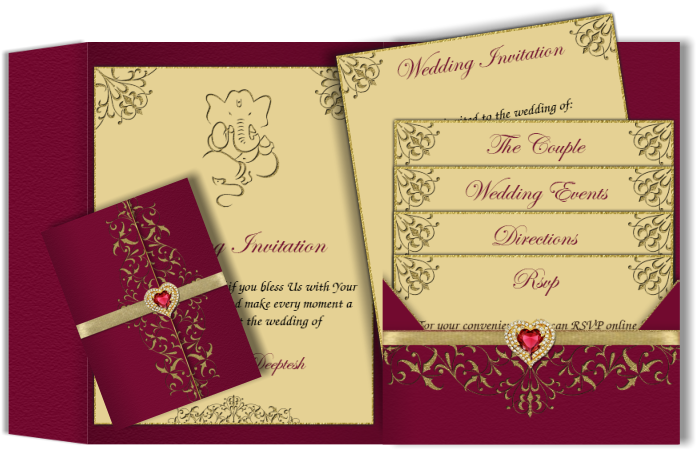 Deep Indian Red Colored Hundu Email Marriage Card With - Marriage Card (708x467), Png Download