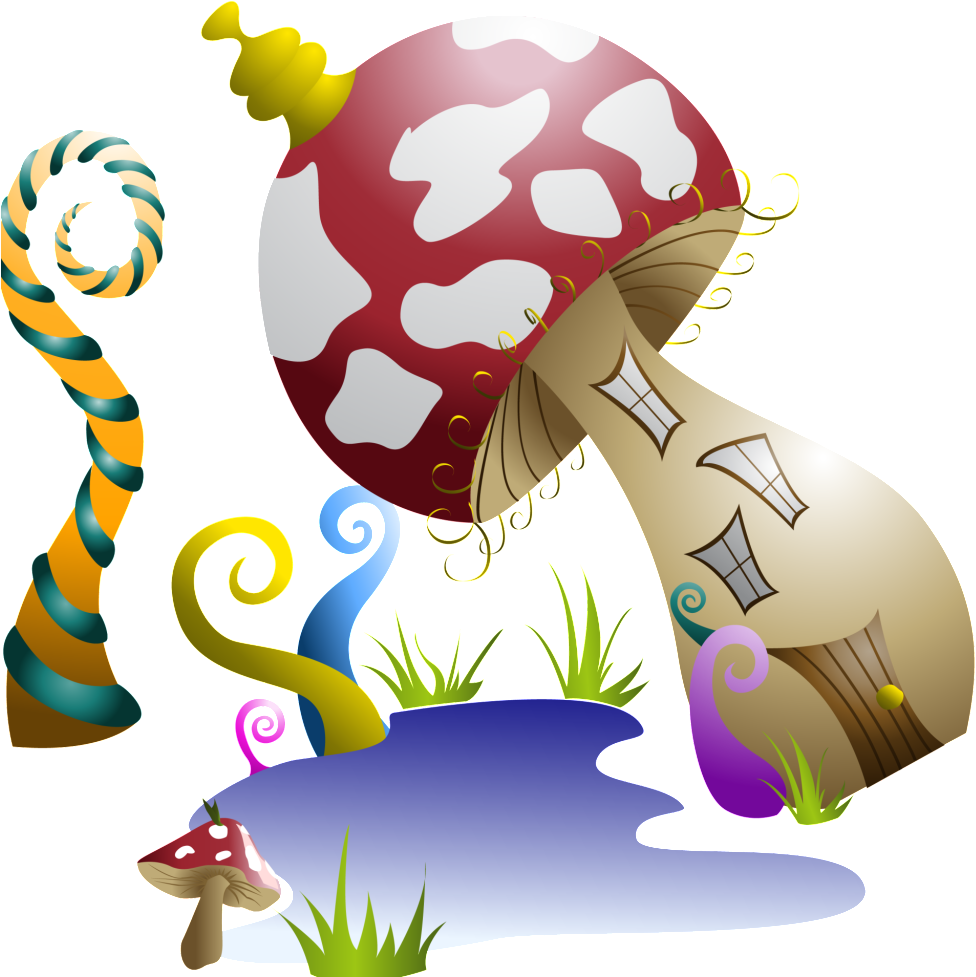 Cartoon Fairy Mushroom Castle Pattern Element - Fairytale Village 5'x7'area Rug (1024x1110), Png Download