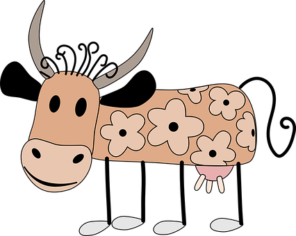 Cow, Decorated, Animal, Mammal, Brown - Clara The Cow Wristlet Purse, Linen/thistle/dark Green (426x340), Png Download