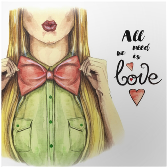 Watercolor Picture On A Valentine's Day, Girl Kisses, - Valentine's Day (400x400), Png Download