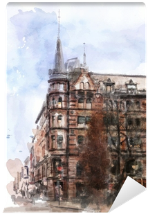 Watercolor Illustration Of City Scape Wall Mural • - Watercolor Painting (400x400), Png Download