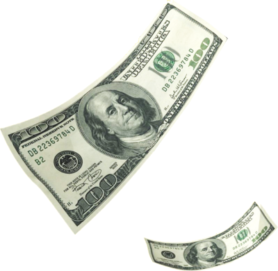 Falling Hundred Dollar Bill (400x390), Png Download