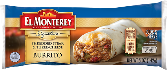Single Sig Burrito - El Monterey Shredded Steak And Cheese Burrito (600x262), Png Download