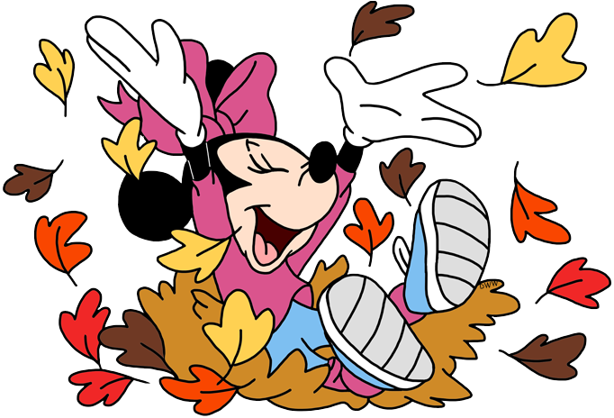 Young Minnie Jumping In Fall Leaves Pile - Mickey Mouse Fall (682x464), Png Download