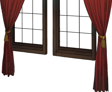Window With Red Curtain - Window With Red Curtains Png (438x360), Png Download