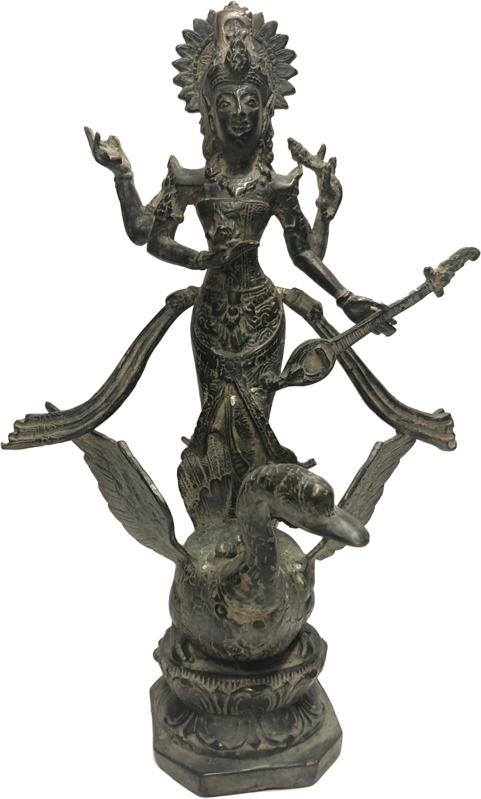Cast Brass Piece Depicting Saraswati, Goddess Of Education - Statue (2508x3344), Png Download