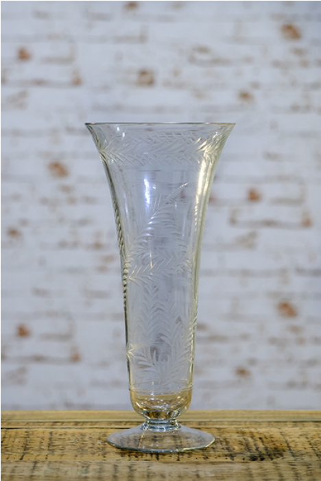 Tall Glass Vase With Etched Leaf Pattern - Vase (700x700), Png Download