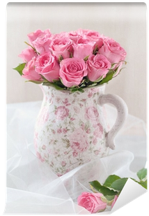 Fresh Pink Roses In A Ceramic Vase Wall Mural • Pixers® - صور عن شهر رجب (400x400), Png Download