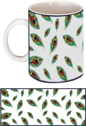 Peacock Feathers White Ceramic Coffee Mug - White Ceramic Coffee Mug (284x426), Png Download