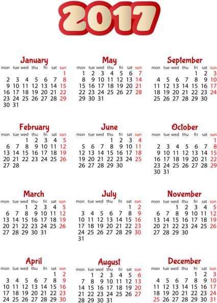 2017 Calendar Transparent Png Image - Calendar 2017 Png Transparent (430x600), Png Download