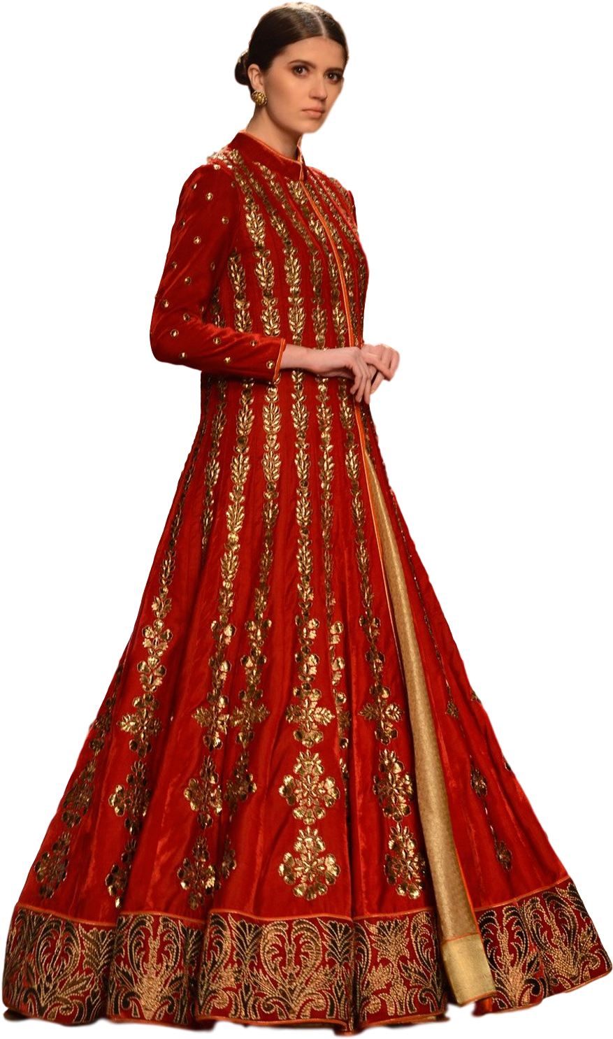 Red Color Jacket Lehenga In Velvet - Girl With Saree Png (1000x1500), Png Download