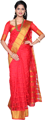 Clip Royalty Free Library Abirami Red Cotton Saree - Transparent Models In Saree Png (350x480), Png Download