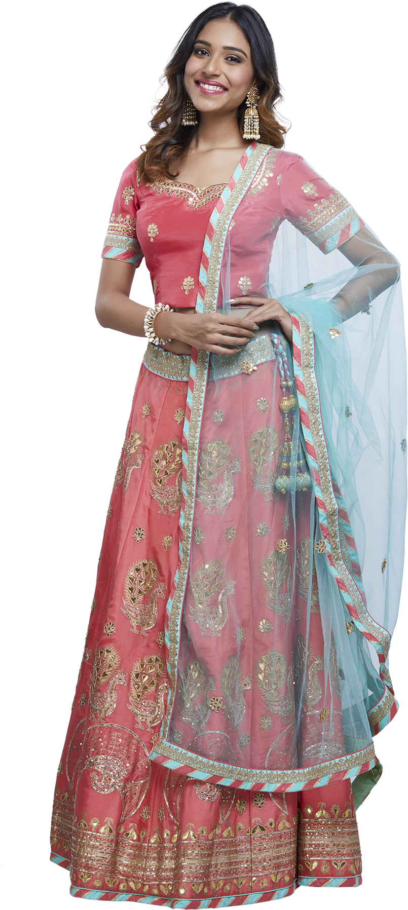 Pink And Sea Green Gota Lehenga Set By Vasansi (1200x1800), Png Download