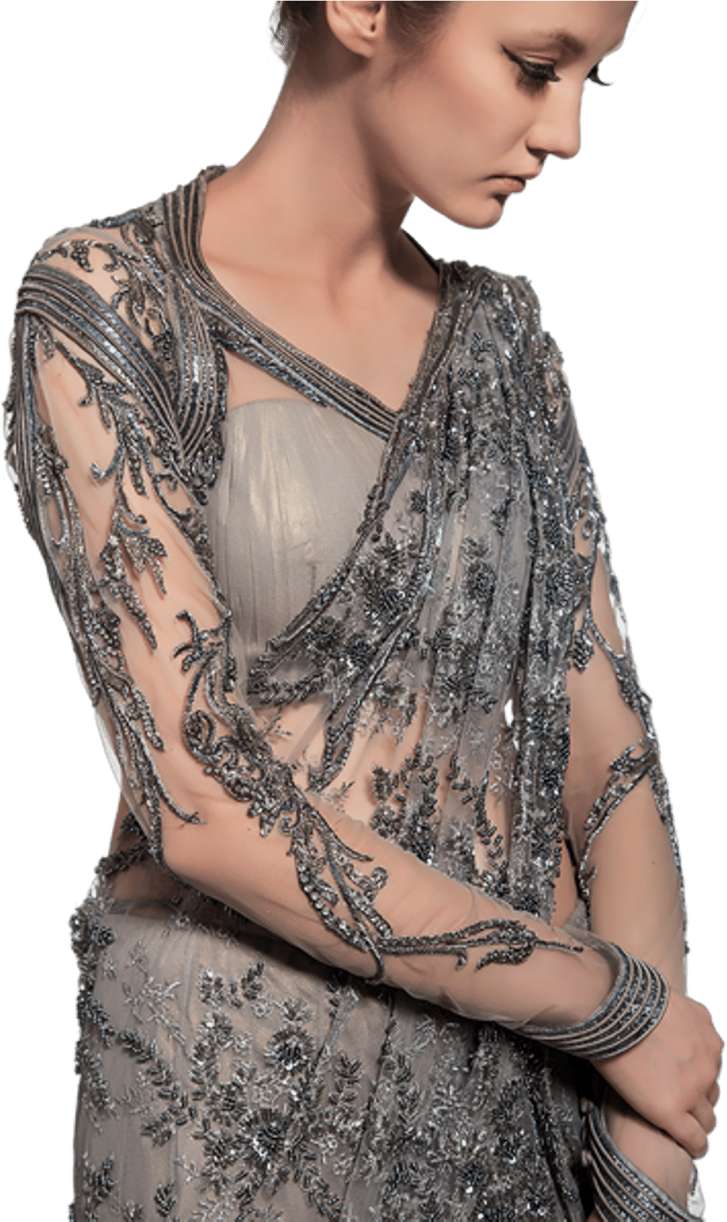 Embellished Slate Grey Saree Lehenga - Photo Shoot (1044x1720), Png Download
