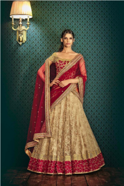 Lehenga Design In Cream Color (600x600), Png Download