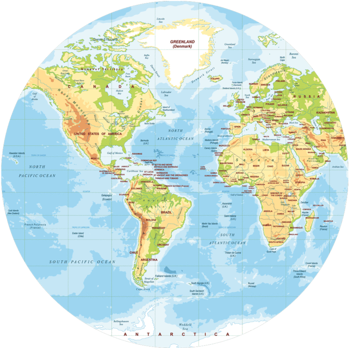 Polypropylyn Physical World Map Round Placemat F-2 - World Map Round Png (800x800), Png Download