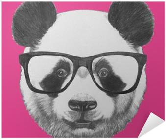 Hand Drawn Portrait Of Panda With Glasses - Panda Glasses (400x400), Png Download