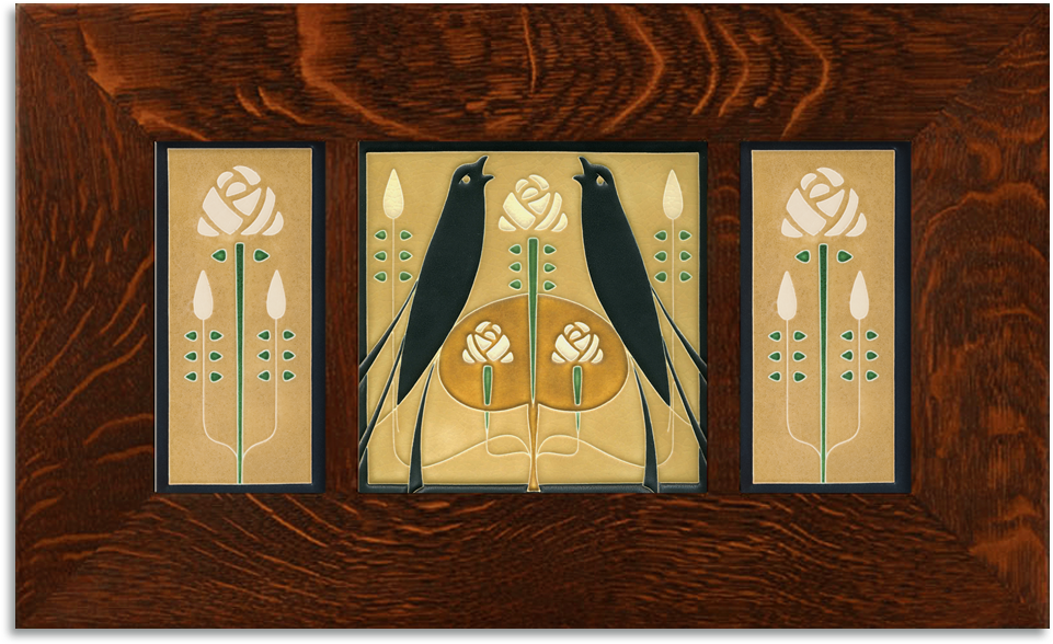 And Songbirds And Long Stem Framed Tile Set - Arts And Crafts Tiles (1000x1000), Png Download