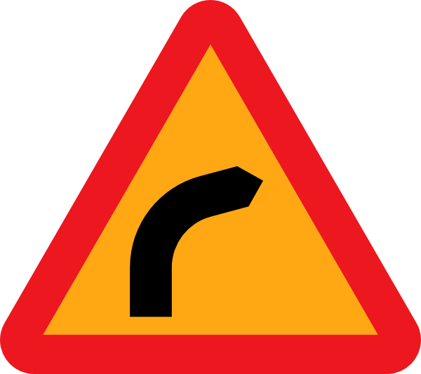 Free Vector Dangerous Bend Bend To Right Clip Art - Dangerous Right Bend Sign (600x533), Png Download