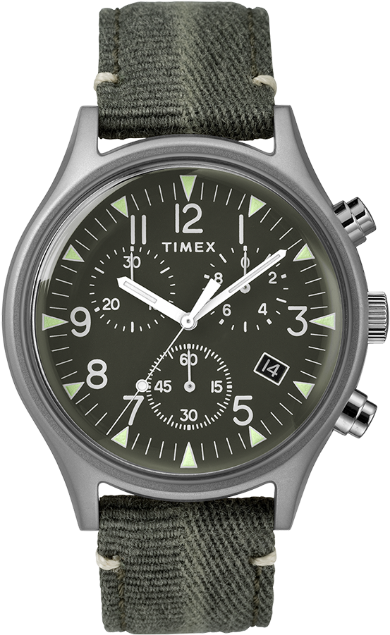 Mk1 Steel Chronograph 42mm Fabric Strap Watch Stainless-steel/green - Timex Mk1 Steel Chronograph (750x900), Png Download
