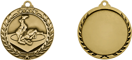 2-3/4" Diameter Available In Gold, Silver, Or Bronze - Large Star Wreath Wrestling Medal (531x452), Png Download