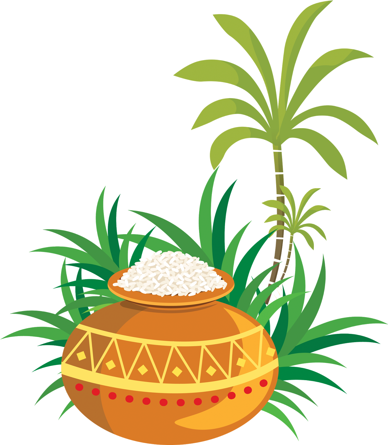 Sankranthi Pongal Ping Pot Vectors With Sugarcane And - Thailand Food Clipart Png (1344x1600), Png Download