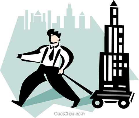Man Towing An Office Building In A Wagon Royalty Free - Motion (480x407), Png Download