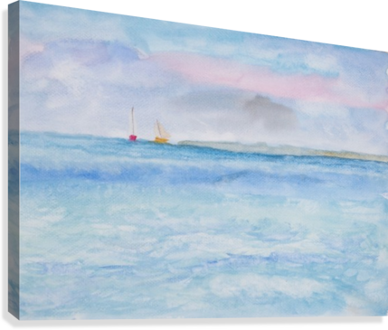 Distant Sailboats - Painting (429x365), Png Download