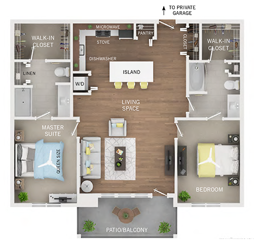 For The Two Bedroom, Two Bath Floor Plan - Highlands Apartments Ann Arbor Floor Plan (640x480), Png Download
