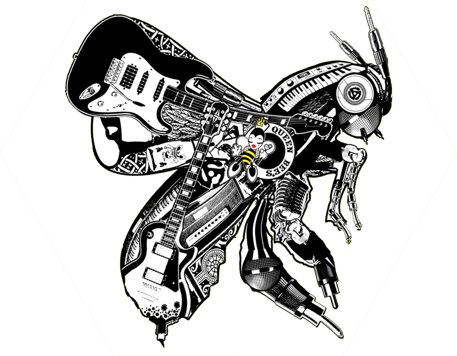 Queen Bee's Recording Studio - Electric Guitar Silhouette (1477x1152), Png Download