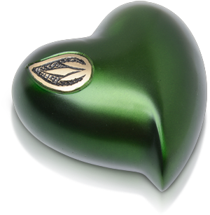 Green Heart Keepsake Pet Urn - Brass Heart In Vibrant Green With Velvet Box And Stand (359x400), Png Download