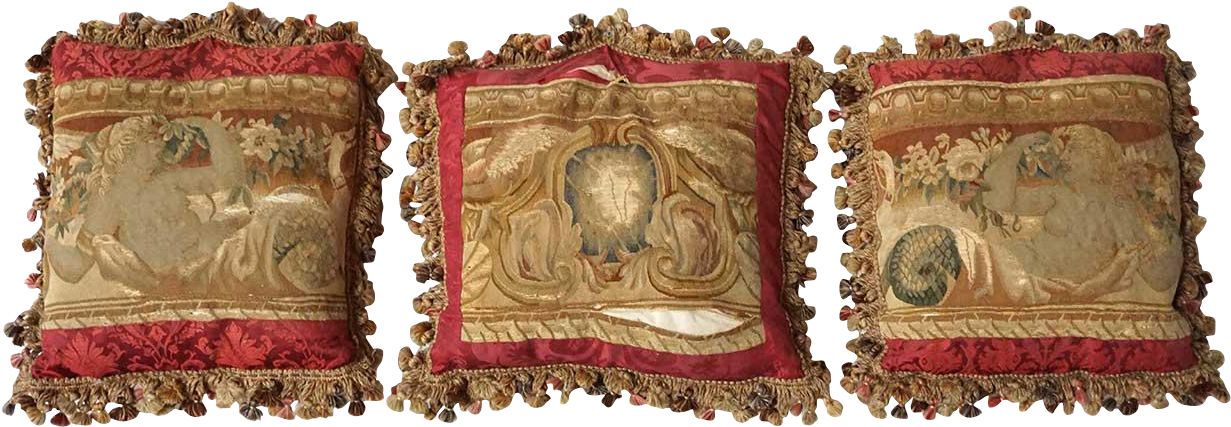 Set Of Three French Aubusson Tapestry Throw Pillows - Antique (1230x1230), Png Download