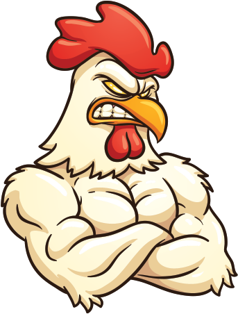 Printed Vinyl Bodybuilder Rooster - Rooster Transparent Background Cartoon (600x600), Png Download