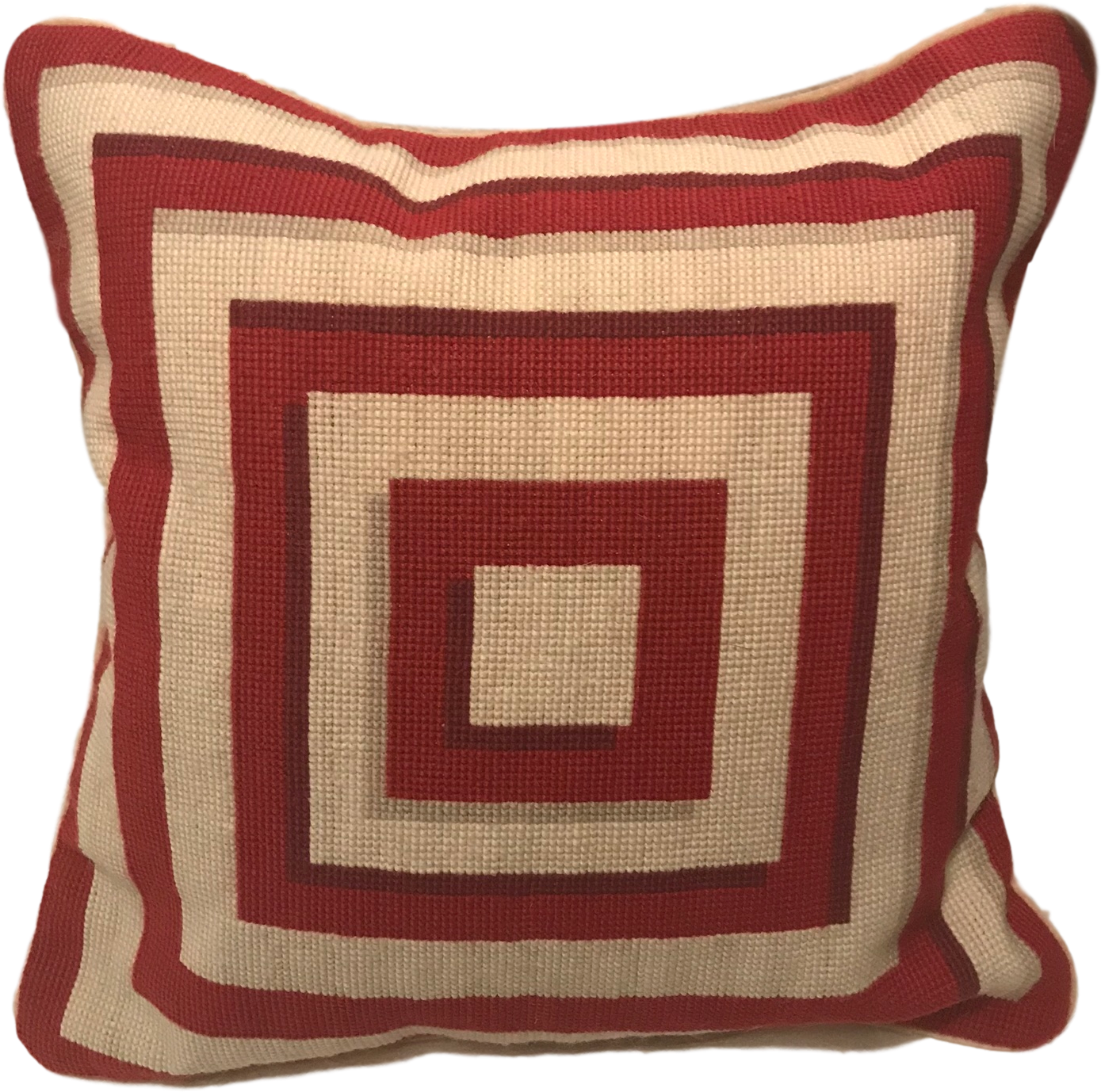 Jonathan Adler Style Vintage Geometric Red Cream Needlepoint - Throw Pillow (1518x1503), Png Download