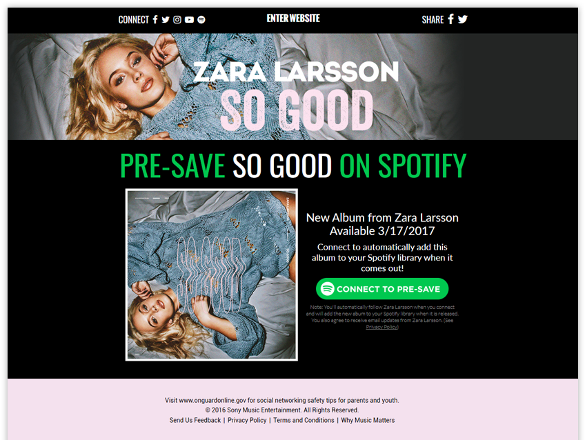 Zara Larsson So Good Michele Presave For Spotify - Zara Larsson So Good Vinyl Record (1200x650), Png Download